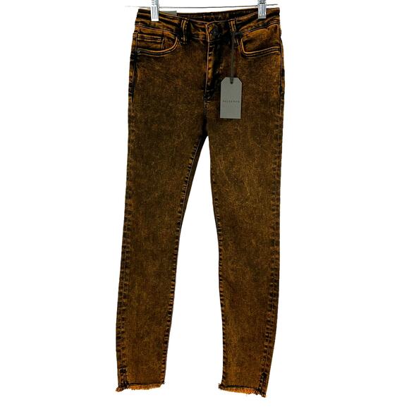 AllSaints NWT Miller Size Me Orange Acid Wash Jeans Size S Mid Rise Skinny Fray - Picture 2 of 11